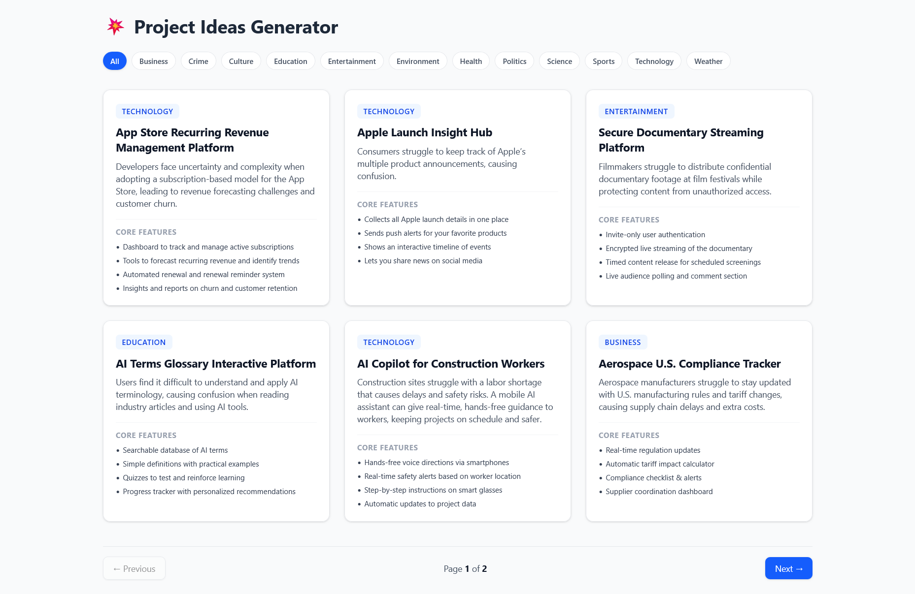 Project Ideas Generator
